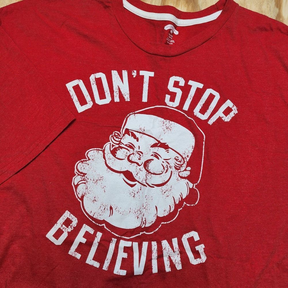 Christmas Santa T-Shirt Mens‎ 3XL Don't Stop Believing Red Holiday Time Festive